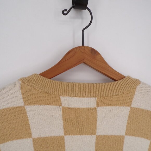 Show Me Your MuMu Sweater Beige Check Knit Pullover Crew Neck Women's Size Small - Picture 9 of 14
